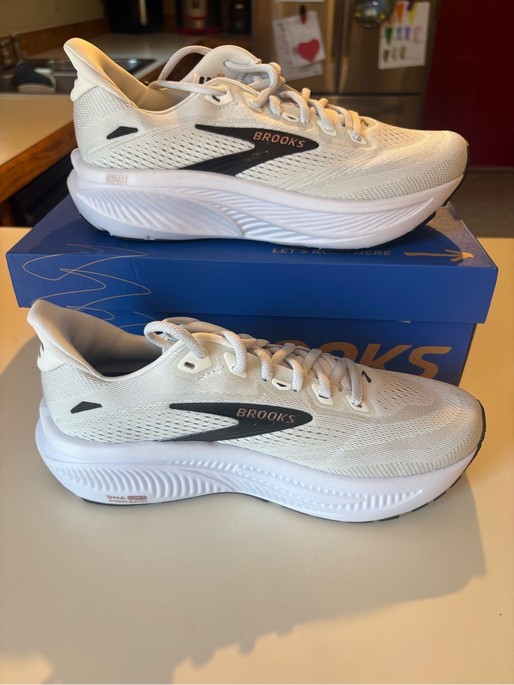 Brooks Ghost 18! White Running Shoes with Black Logo Accent - Picture 2 of 8